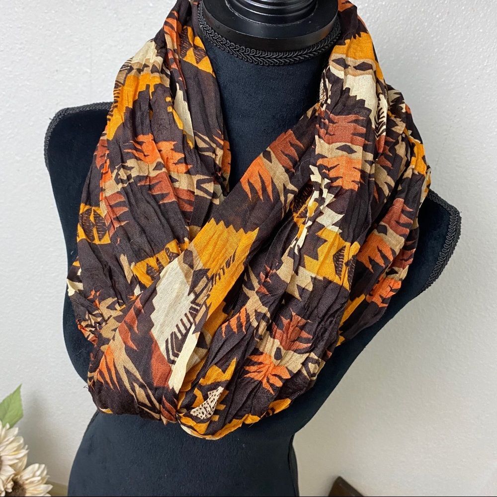 Long Aztec Scarf - Brown & Orange